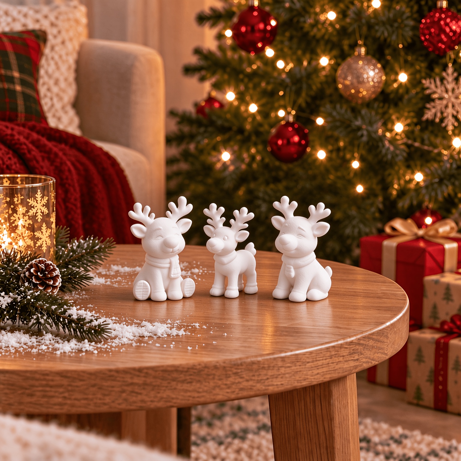 TEMU 3-teiliges Weihnachts-Rentier-Ornament-Set, geeignet für , Tisch-Mittelstück, Schreibtisch-Dekoration – Elegante Rentierfiguren aus Kunststoff