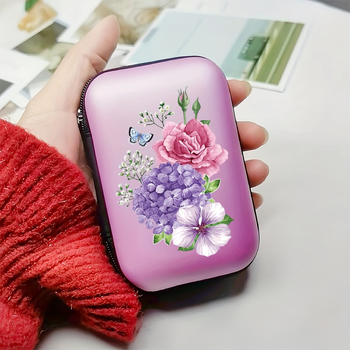 Image of Floral Oil Painting Design Storage Organizer - Versatile For Jewelry, Cosmetics, Charging Cables & More - Durable Eva Material