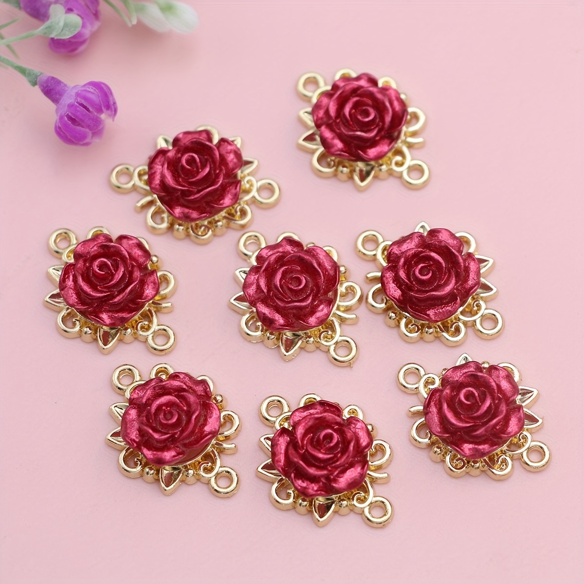 8pcs Rose Flower Charms For Jewelry Making Necklace Earrings Key Chain Accessroies