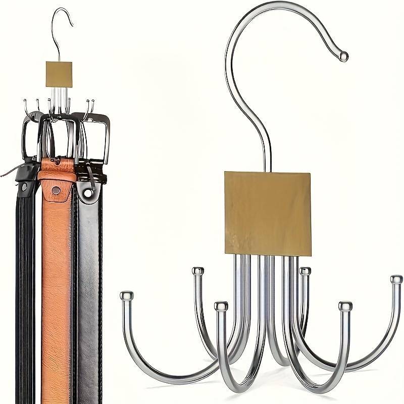 Multi-functional Large Capacity Belt Hanger - Rotating Wooden Rack, Suitable For Belts, Bras, Vests, Ties, And Scarves - Stainless Steel Hooks - Fashionable Wardrobe Organizer