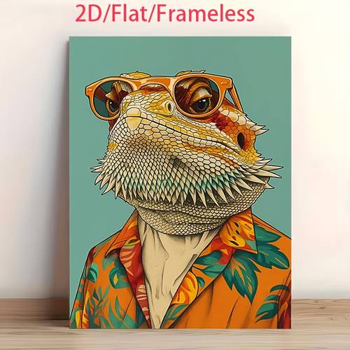 item picture 2d flat 2d flat 1pc frameless canvas print depicting a bearded dragon wearing glasses in a retro style this frameless canvas artwork is suitable for writers home decor and is ideal for hanging in spaces such as fun wall