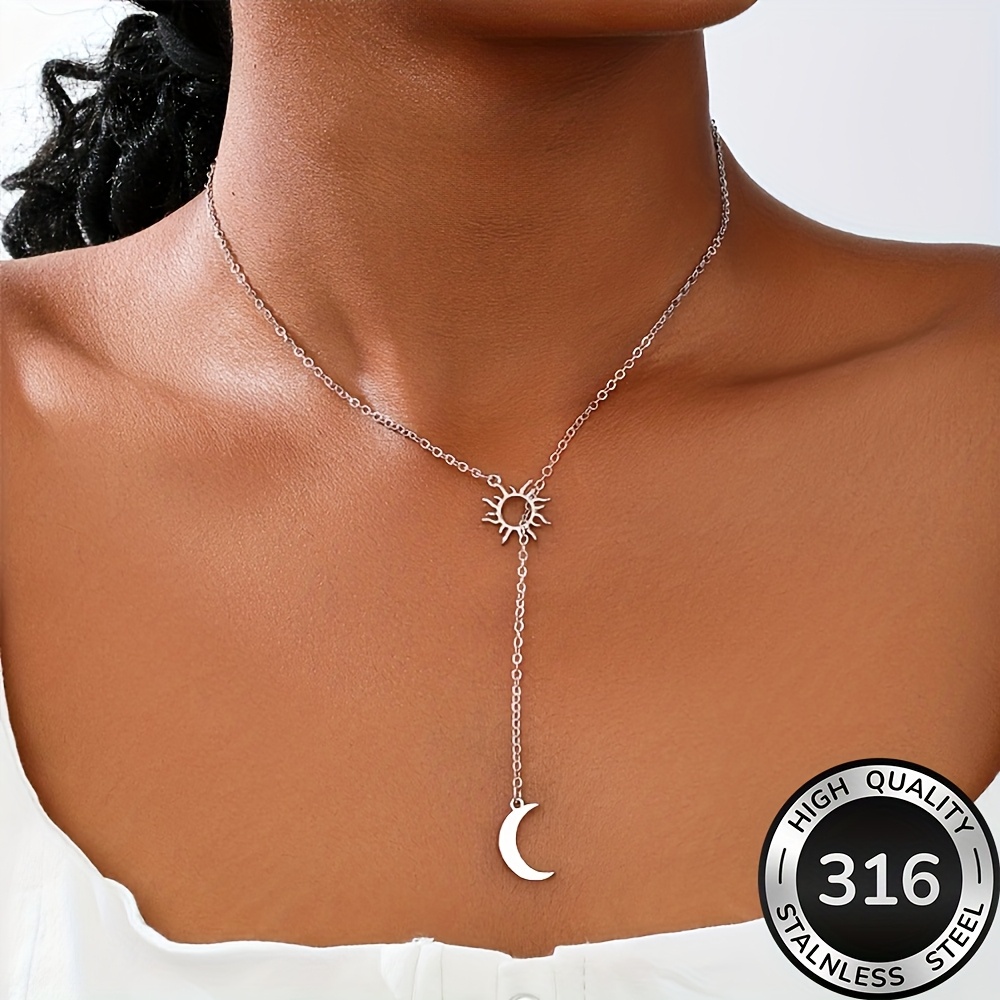 Image of High-quality Stainless Steel And Moon Necklace For Women, Fade-resistant, Simple And Elegant, A Fashionable Necklace Suitable For Daily Wear Or Parties, A Jewelry Accessory, A Delicate Gift For Women