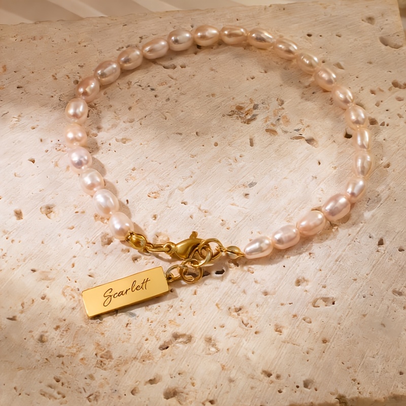 TEMU Pulsera personalizada de acero inoxidable bañado en oro de 18K con colgante cuadrada de cuentas, una pieza de joyería de calidad para de San