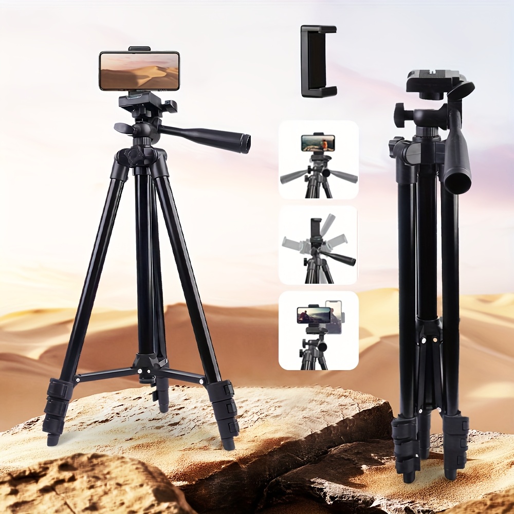 TEMU 140cm Aluminum Alloy Tripod With Phone Clip And Storage Bag, Adjustable Floor Stand, Equipped With 1/4 Inch Screw Plate, Suitable For Live