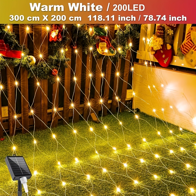 TEMU Luz de navideña de 200 LED/100 LED/Color, 8 de iluminación, energía solar y encendido/apagado automático, X 2M, 1.5M X 1.5M, , , adecuada para ,