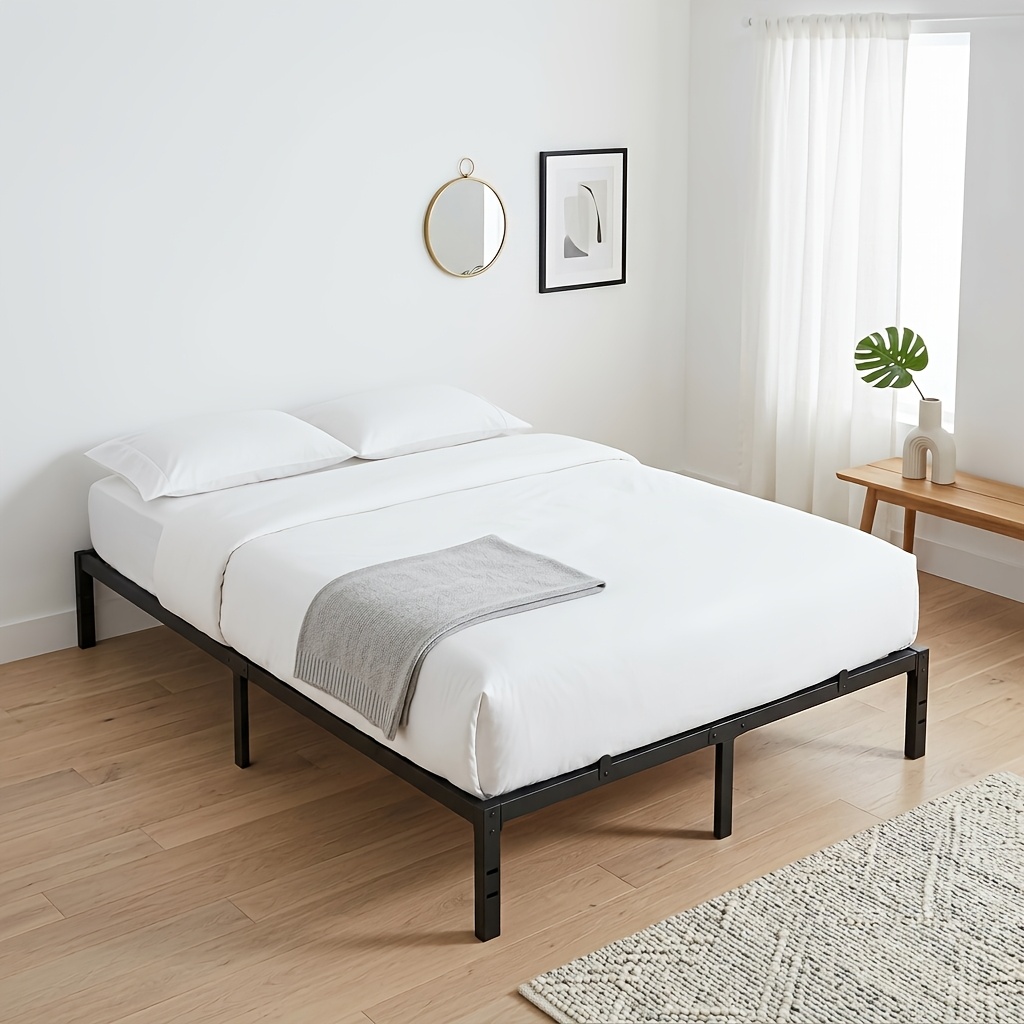 TEMU Cadre de lit double 160 x 200 cm, cadre de lit en métal avec rangement sous-lit, lit plateforme moderne pour chambre ou chambre , support en
