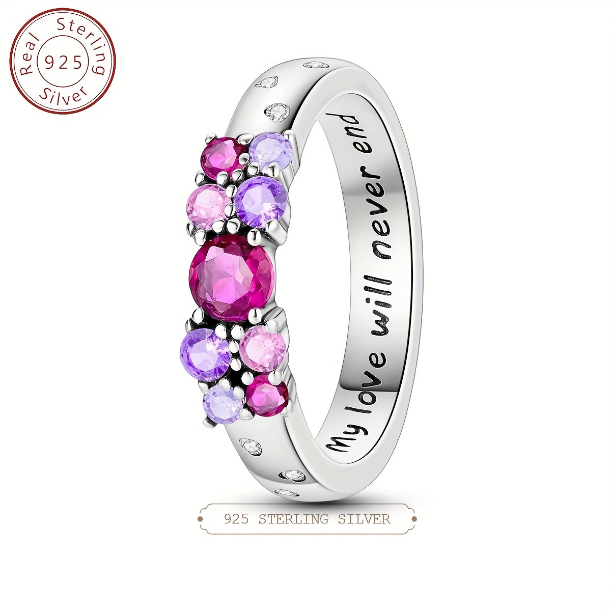 

Classic S925 925 Sterling Silver Stackable Pink Zircon Female Finger Rings For Women Wedding Party Engagement Jewelry Gift