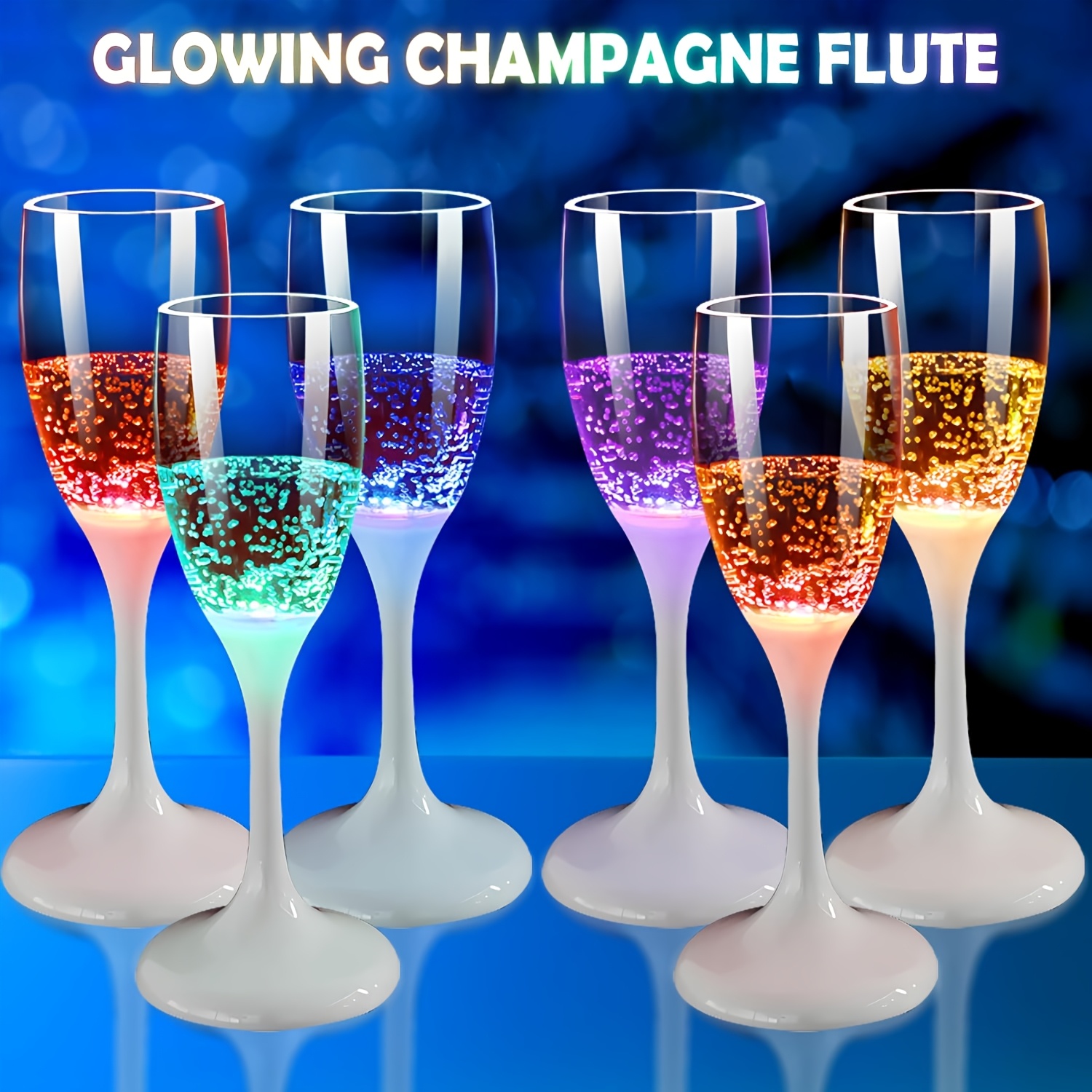 led light up cups wine champagne flutes set of 6 party favors adults colored plastic champagne flutes drinking glasses glow in the dark colorful glowing cups for birthday christmas halloween weddings details 2