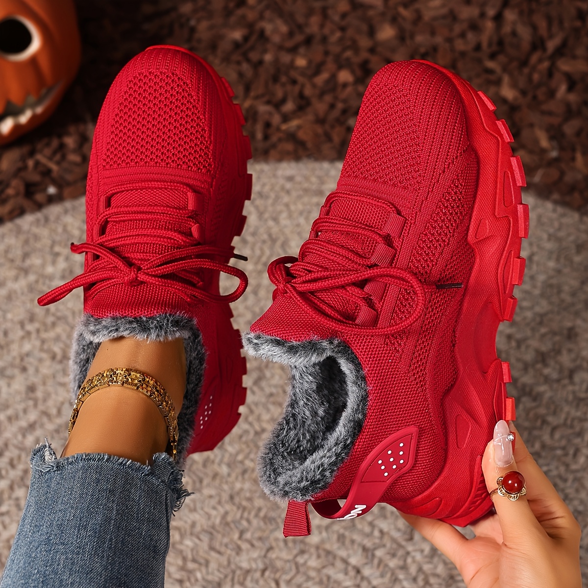 Plus Size Women's Warm Knitted Snow Sneakers for Outdoor Use