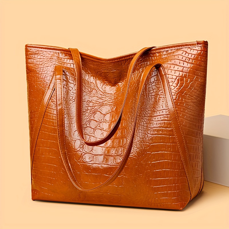 

's Crocodile Pattern Pu Tote Bag And , Fashionable Shoulder Handbag Large From Baigou Production Area