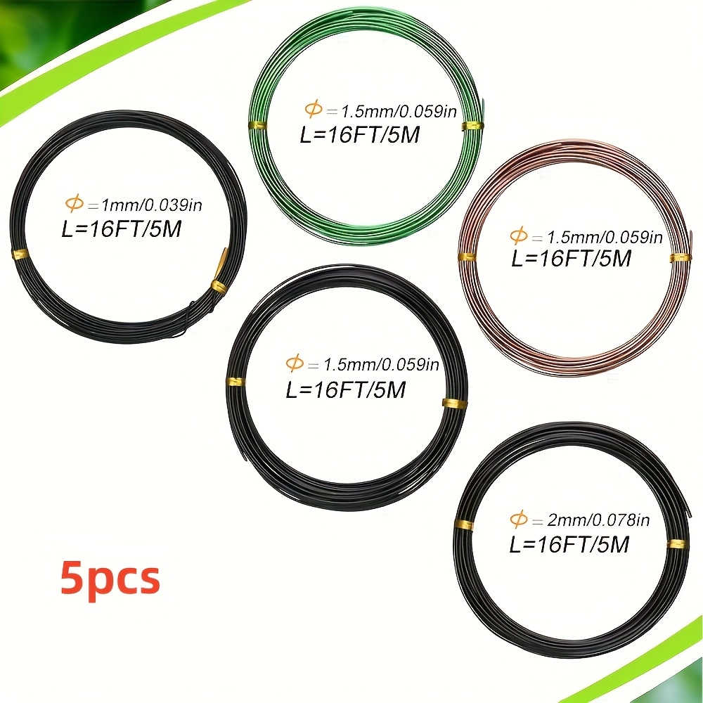 TEMU A Set Of 5 Rolls Of Potting Wire, Providing A Total Of 164 Feet Of Wire Suitable For Indoor Potted Trees, In Sizes Of 1mm, 1.5mm, And 2mm