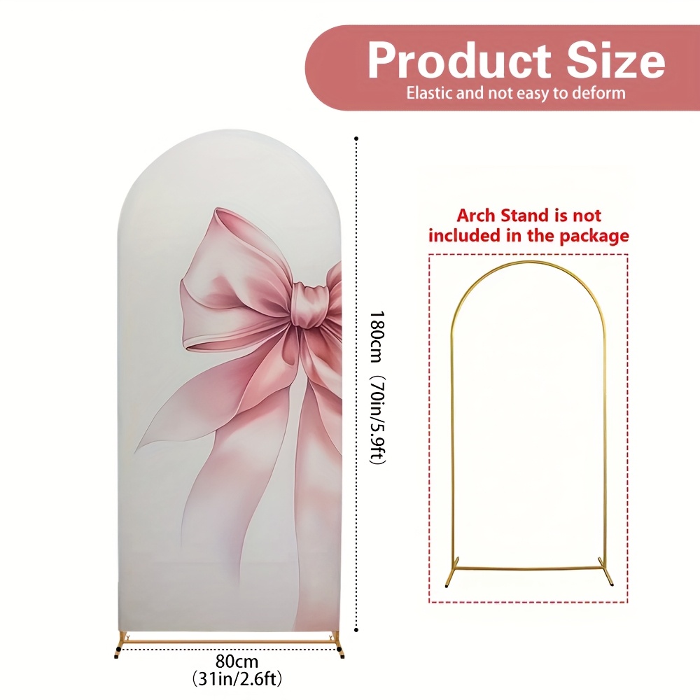 TEMU 1pc Stylish Pink Bow Arch Backdrop Covers, Featuring 2d Flat Printing - Perfect For Party Banners. Made From Easy-to-install Material, Ideal For