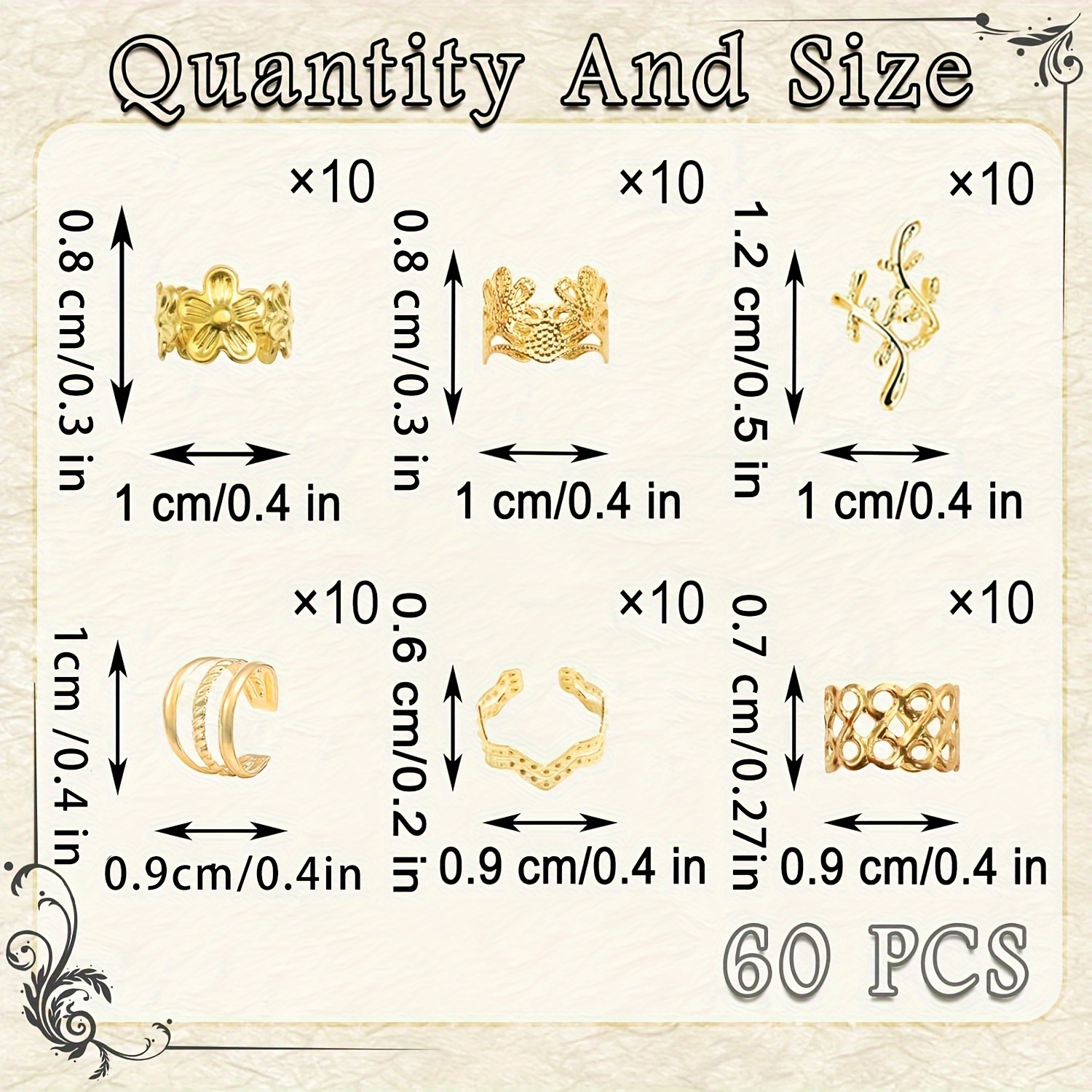 Lot 100 Bijoux De Cheveux Dorés – Bagues, Manchettes, Pendentifs Pour Tresses Et Dreadlocks, Réglables