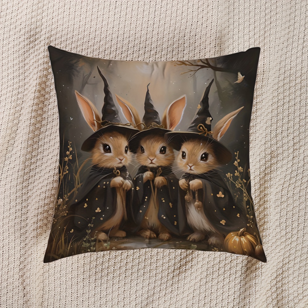 TEMU Halloween Witch Costume Rabbits Decorative Throw Pillow Covers, Style Knit Fabric Zippered Cushion Case, Machine Washable Polyester, Home Décor