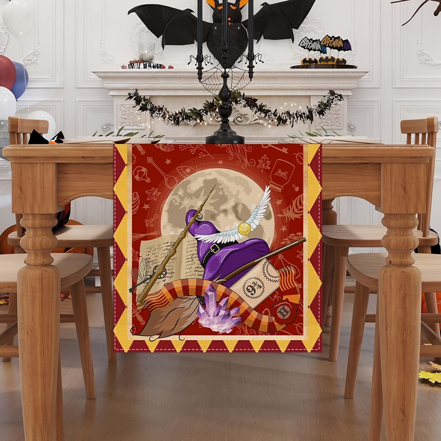 

Wizard-themed Table Runner, General Fit Polyester Holiday Kitchen Table Decor For Indoor And Outdoor Home Parties, Machine Washable