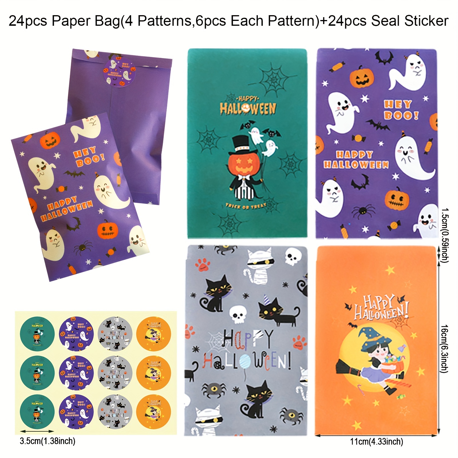 Image of Gift For Her/him 24pcs Halloween Treat Bags Mini Gift Pouch With 24pcs Stickers Cute Pumpkin Happy Halloween Party Favor Bags Trick Or Treat Goodie Bags Wrapping Supplies
