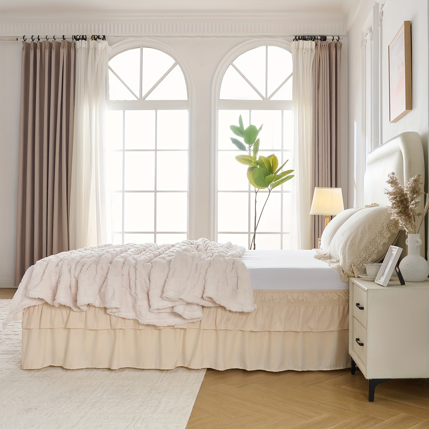 TEMU Ruffle Bed Skirt 16 Inch Drop, Elastic Wrap Around Bed Skirts For Twin Full Queen King Ck Size Bed, Dust Ruffle, Machine Washable Soft Fabric, Multi Ruffle Bedskirt For Bedroom Bedding Decor