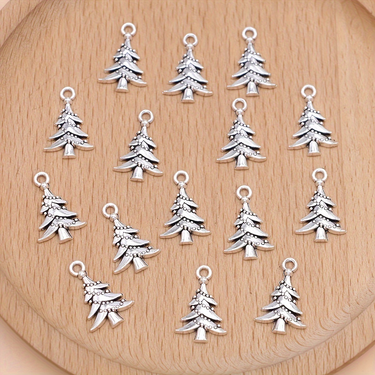 Image of 15pcs Silvery Christmas Tree Charms Pendants For Jewelry Making Diy Handmade Necklace Earrings Key Chain Accessories