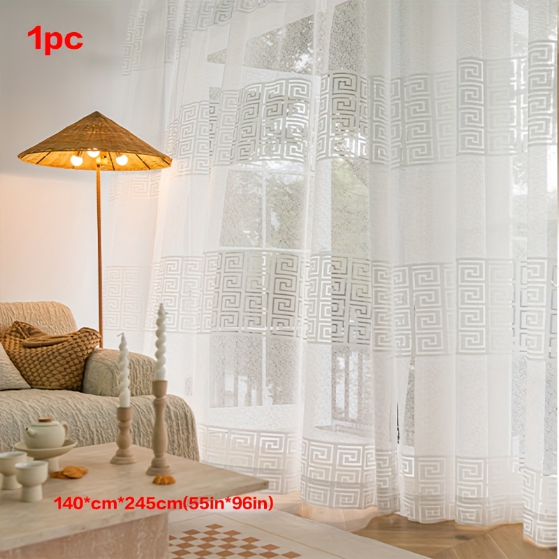 Image of 1pc Ancient Jacquard Hollow-out Curtain In Multiple Colors, Geometric Sheer Curtain For Gray Living Room, Dining Room, Kitchen, Bedroom, Home Decor Curtain