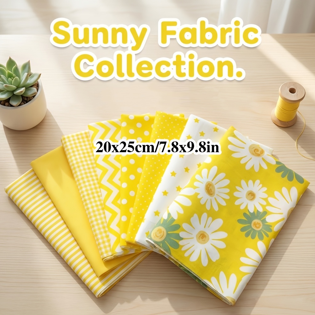 TEMU 8pcs Pre-cut Fabric Panels Suitable For Diy Sewing, Quilting & Scrapbooking - Multicolor Daisy Prints, Star Stripes, Plaid & Polka Dot Patterns