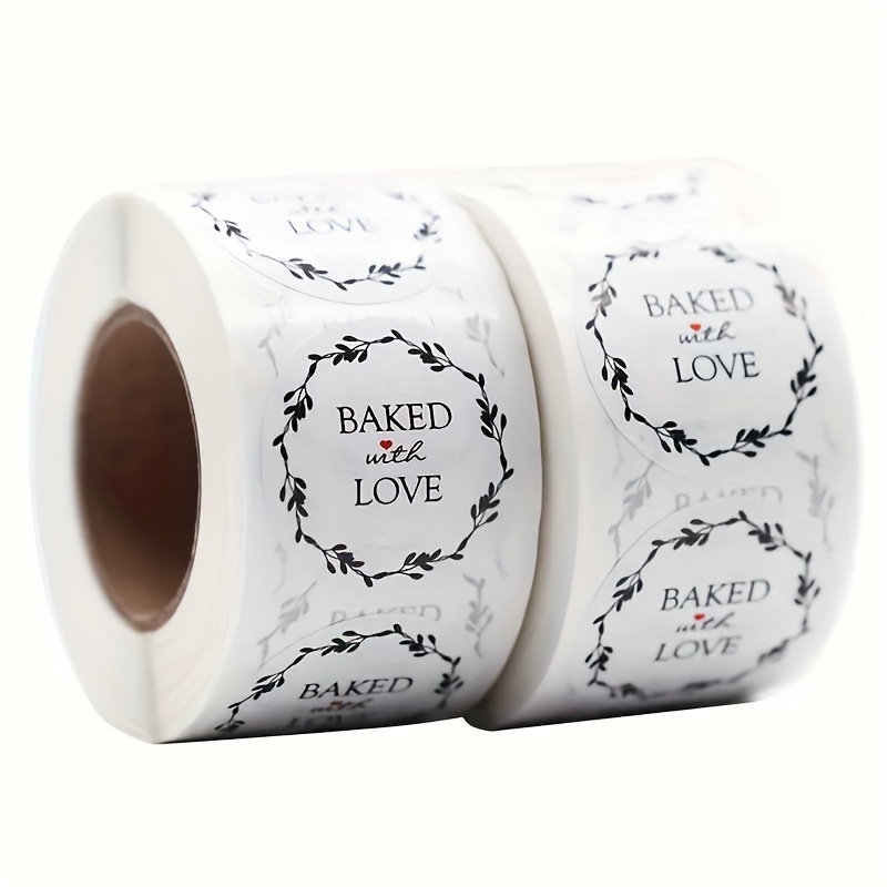 

500pcs/roll Adorable Baking With Love Round White Sealing Stickers - Ultra-sticky For Baking Decor, Scrapbooking, Envelopes, Cards & Boxes - Labels For Business Or Personal Use