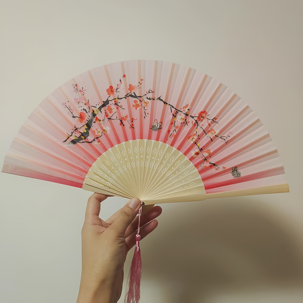 1pc Chinese Floral Folding Fan Retro Handheld Fan Elegant Ladies Accessories And Everyday Use