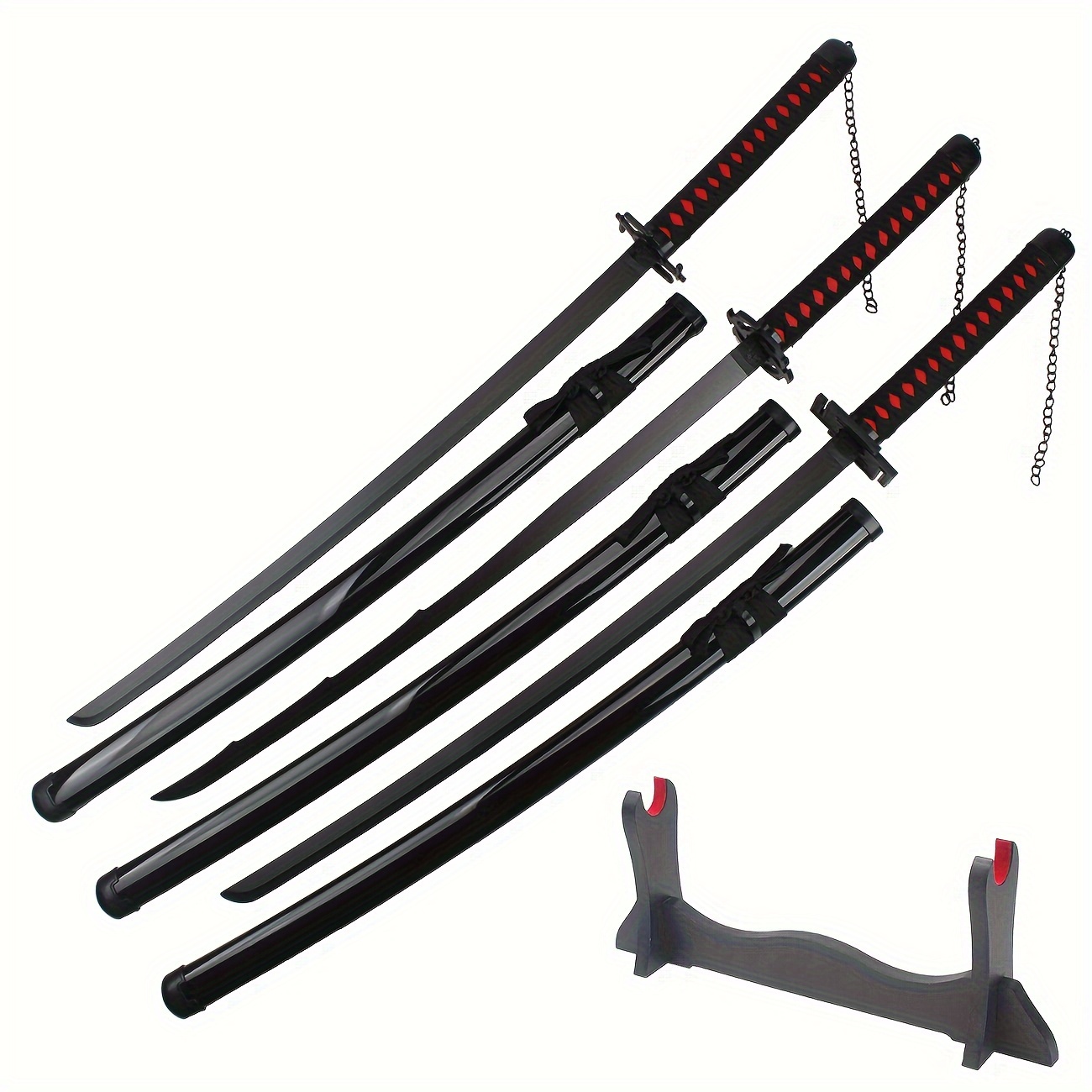 

41" Stainless Steel Anime Cosplay Sword Metal Prop Swords, Not Sharp Blade Metal Toy Swords With Wooden Holder Stand, For And Christmas