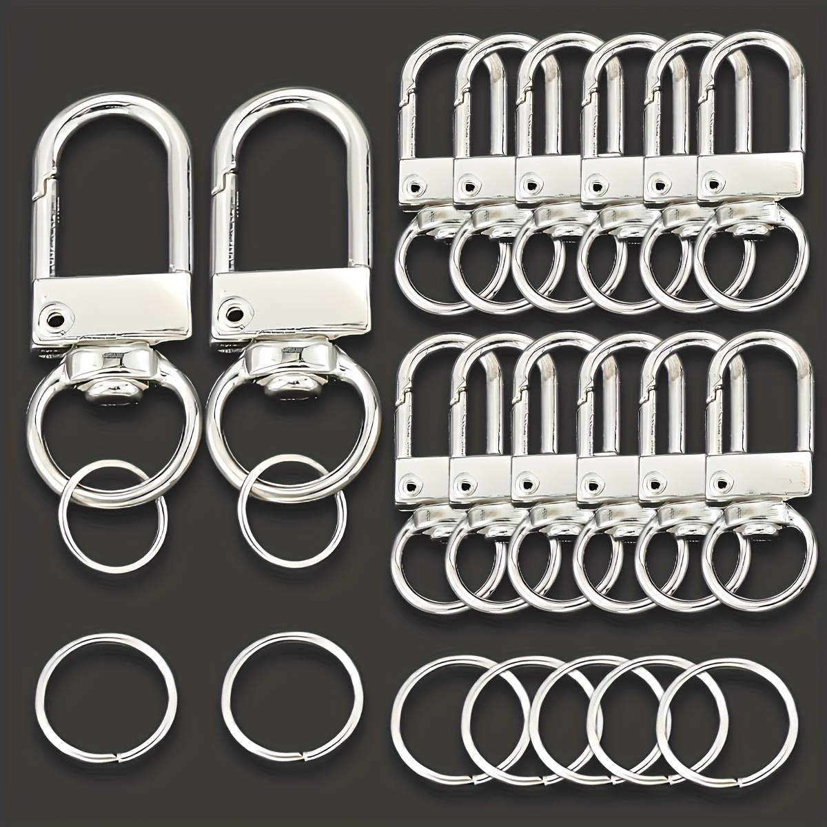 E-shop 50 Stück Legierung Drehbarer Schlüsselanhänger und Spalt Ring Set, inklusive 10 Schlüsselanhänger und 40 Biegeringen, geeignet für