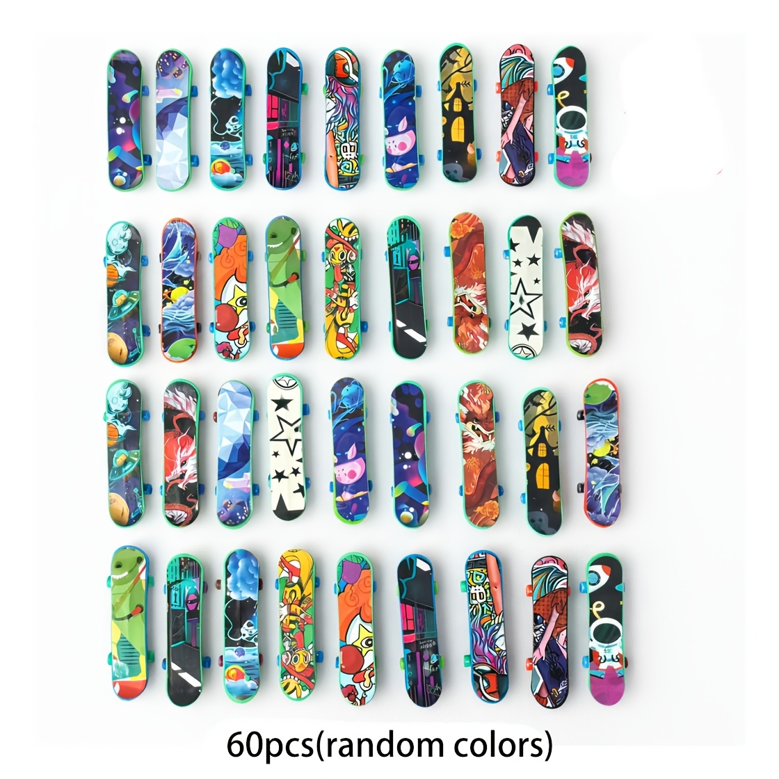 TEMU 60pcs Trendy Printed Mini Finger Skateboards, Fingertip Desktop Skate Toys, Fun Interactive Novelty Gadgets, Kids' Party Favor Packs, Classroom
