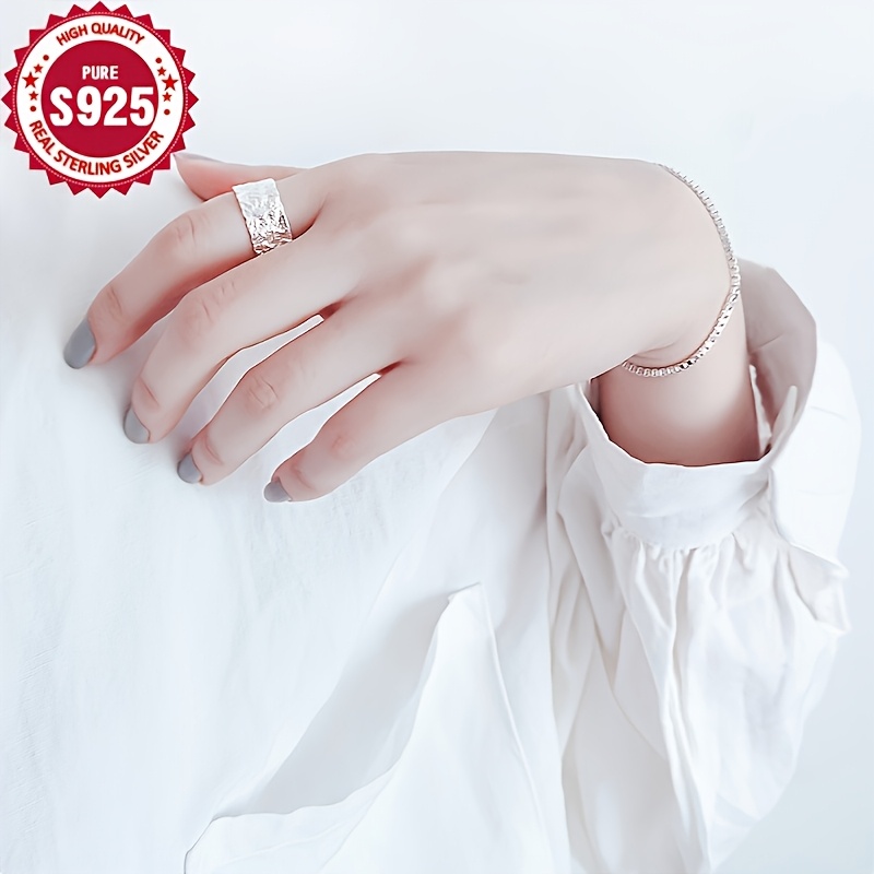 Low Allergy Silvery Textured Wide Band Ring with Tree Pattern Open Ring