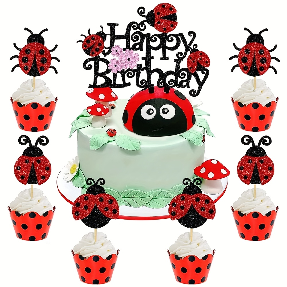 Image of 25 Ladybug-themed Cake Decoration Additions