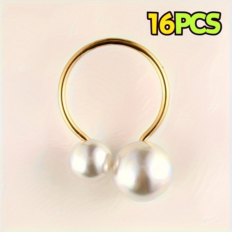 Image of 16pcs Beautiful Pearl Napkin Rings – Napkin Holder Table Napkin Buckles For Dinning Table Setting Christmas Wedding Party Supplies