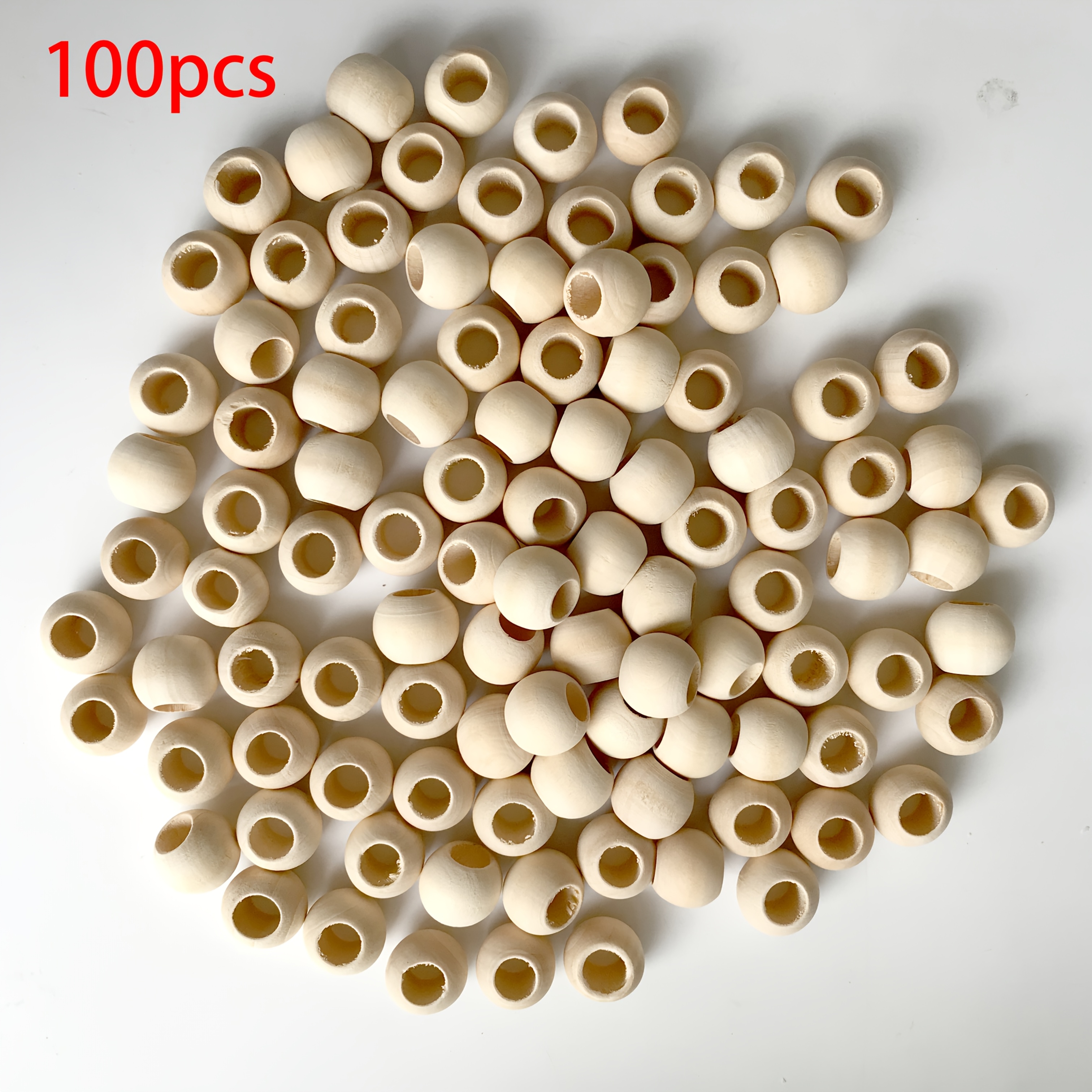 Image of 100pcs 20mm Diameter Wooden Beads 10mm Large Hole Unpainted Natural Round Pine Beads, For Wreath Craft Bracelet Pendant Spacer Beads Pattern Painting, Handmade Jewelry Making