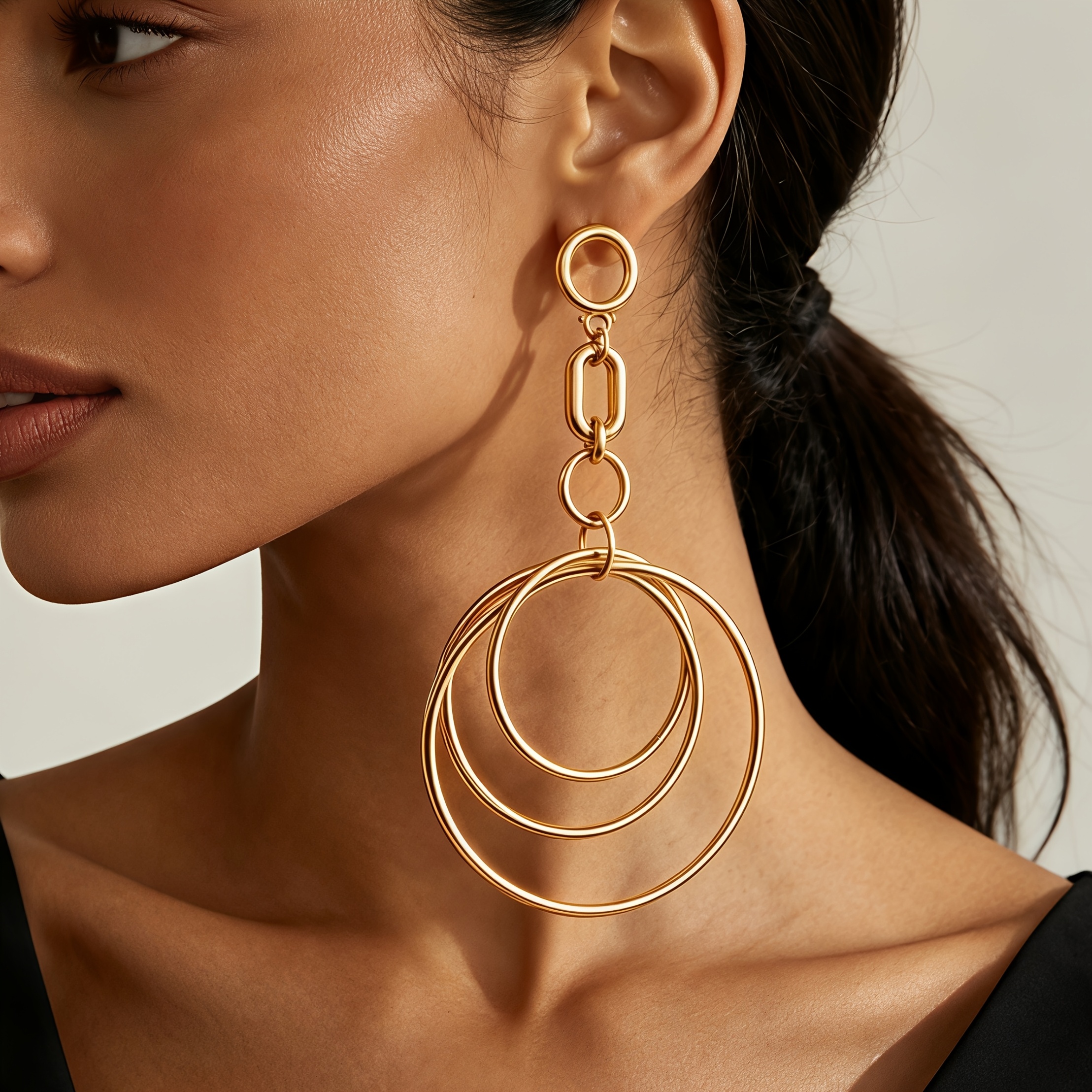 Women's Chain Effect Stacked Circle Long Pendant Earrings