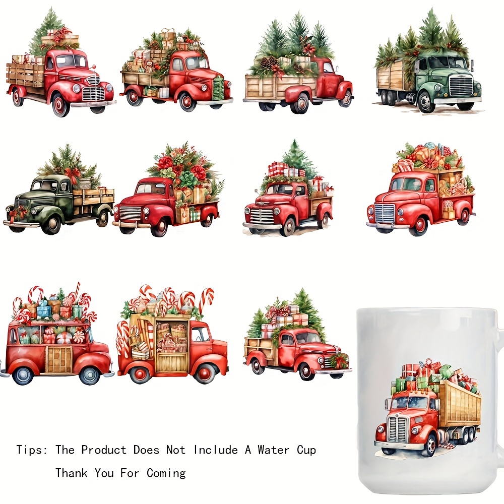 

12pcs Vintage Christmas Truck Diy Uv Transfer Sticker Set - Waterproof & Self-adhesive For Mugs, Bottles, Laptops, Skateboards & More - 3d Crystal Tile Designs