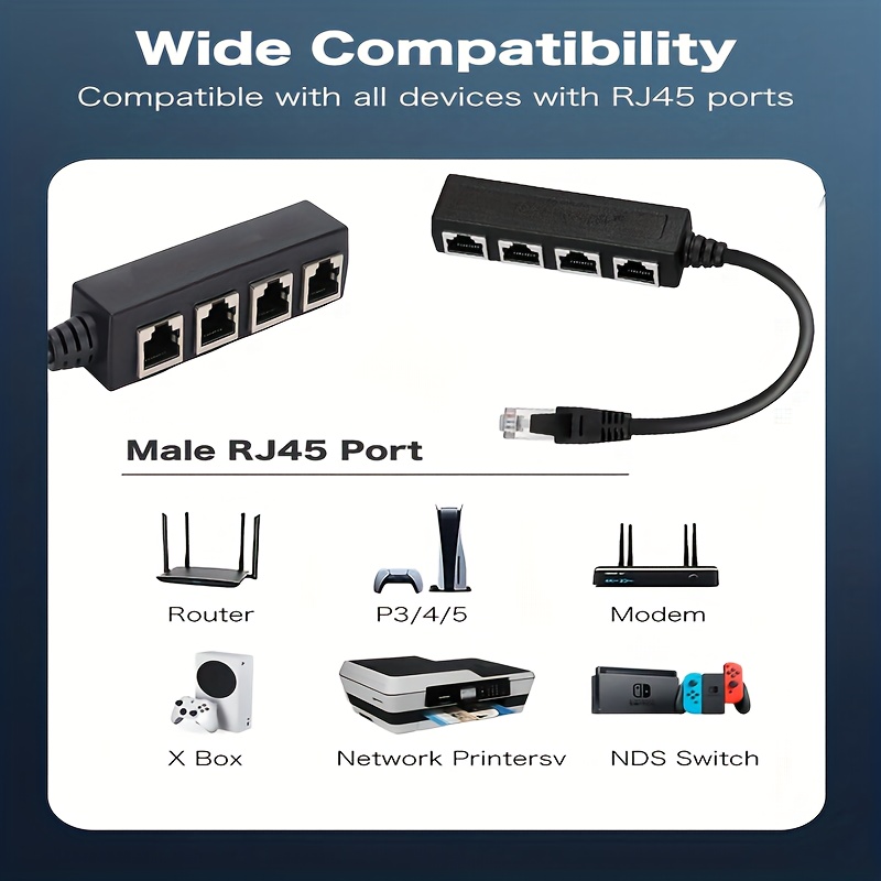 RJ45 Répartiteur 1 vers 4, Adaptateur répartiteur de câble réseau Ethernet pour extension de réseau Internet à domicile ou au bureau