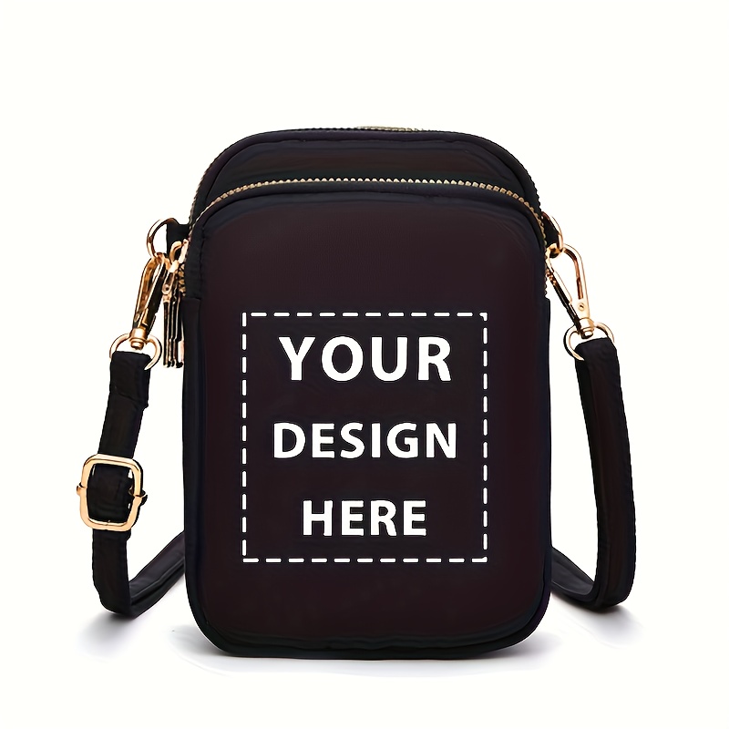 E-shop Personalisierbare Umhängetasche für Herren – Personalisiertes Druckdesign, Nylonmaterial, Schultergurt, Handy- Münzgeldbörse, Schwarz, Sichere