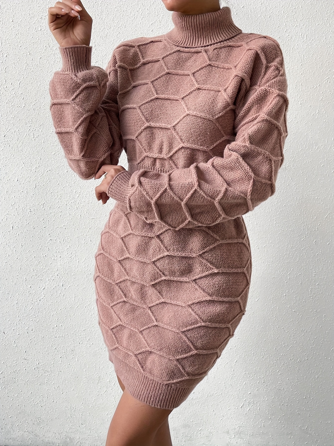 drop shoulder knitted long sleeve dress elegant solid color - Temu  Switzerland