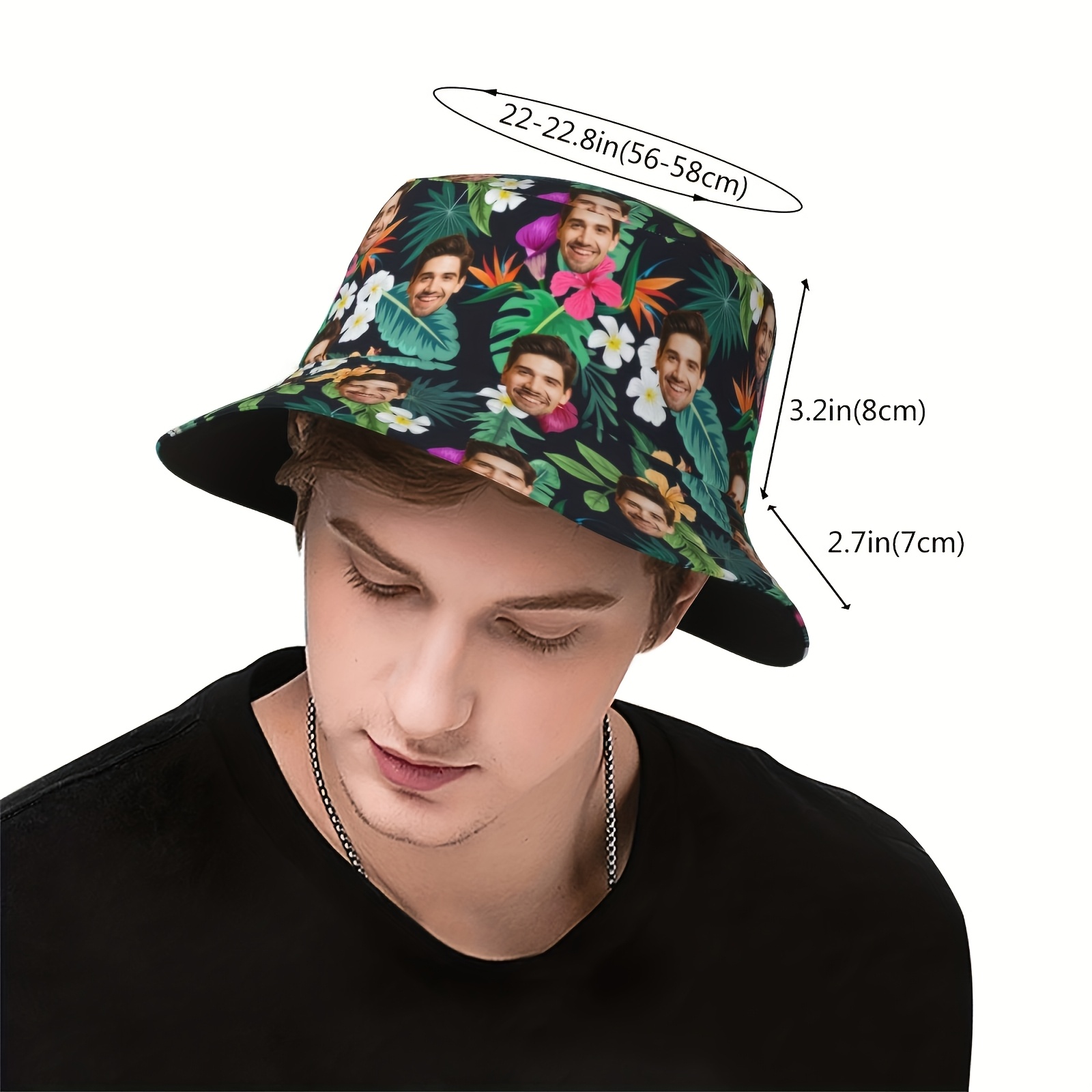 TEMU Custom Photo/text & Tropical Bucket Hat - Personalized Photo Suitable For , Beach Sun Hat For Summer Travel, Outdoor With Your Own Picture Or