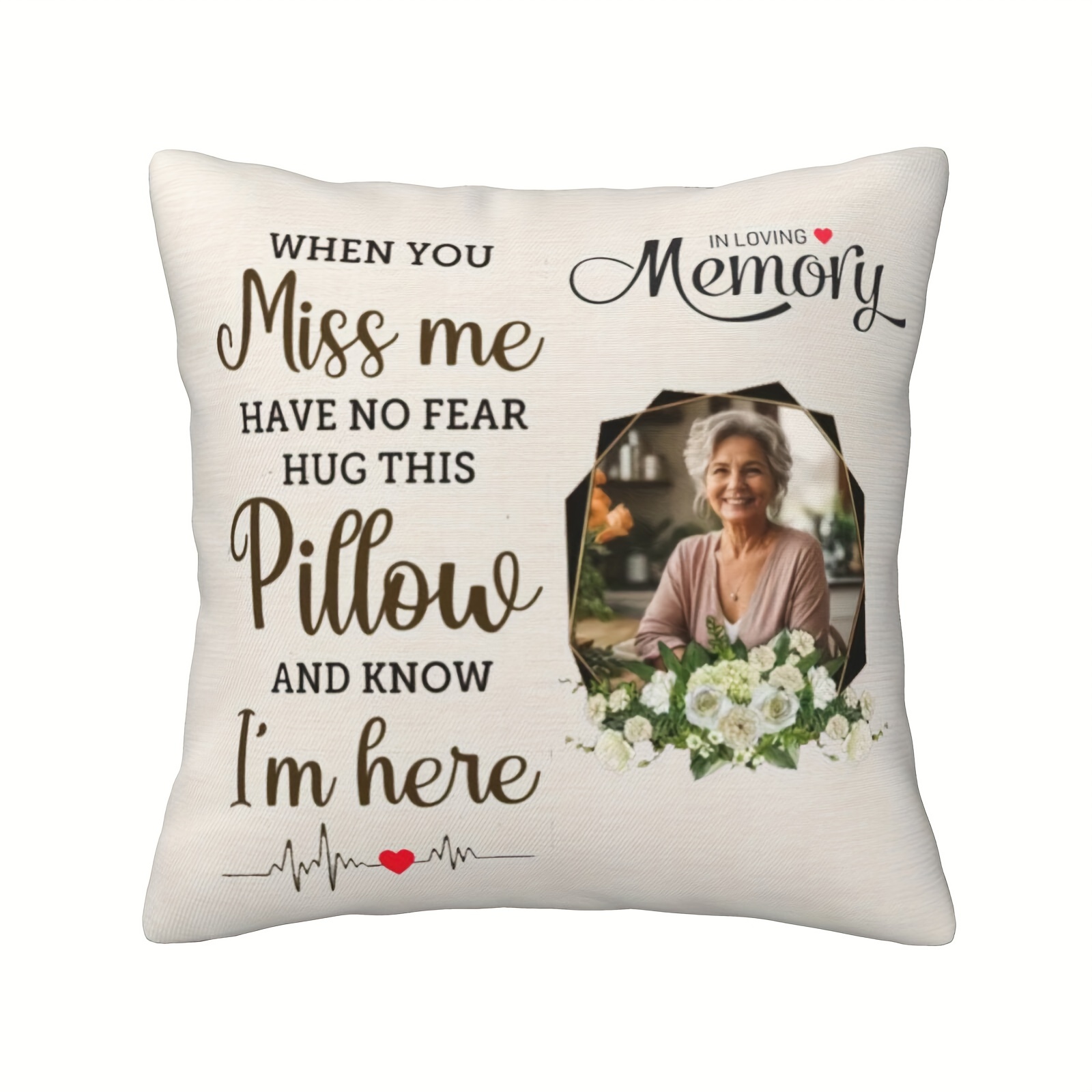 

Custom Memorial Throw Pillow - Personalized Photo Print, Polyester, Perfect Sympathy & Bereavement Gift, , 18x18 Inches - Ideal For Sofa, Living Room, Bedroom Decor (pillow Insert Not Included)