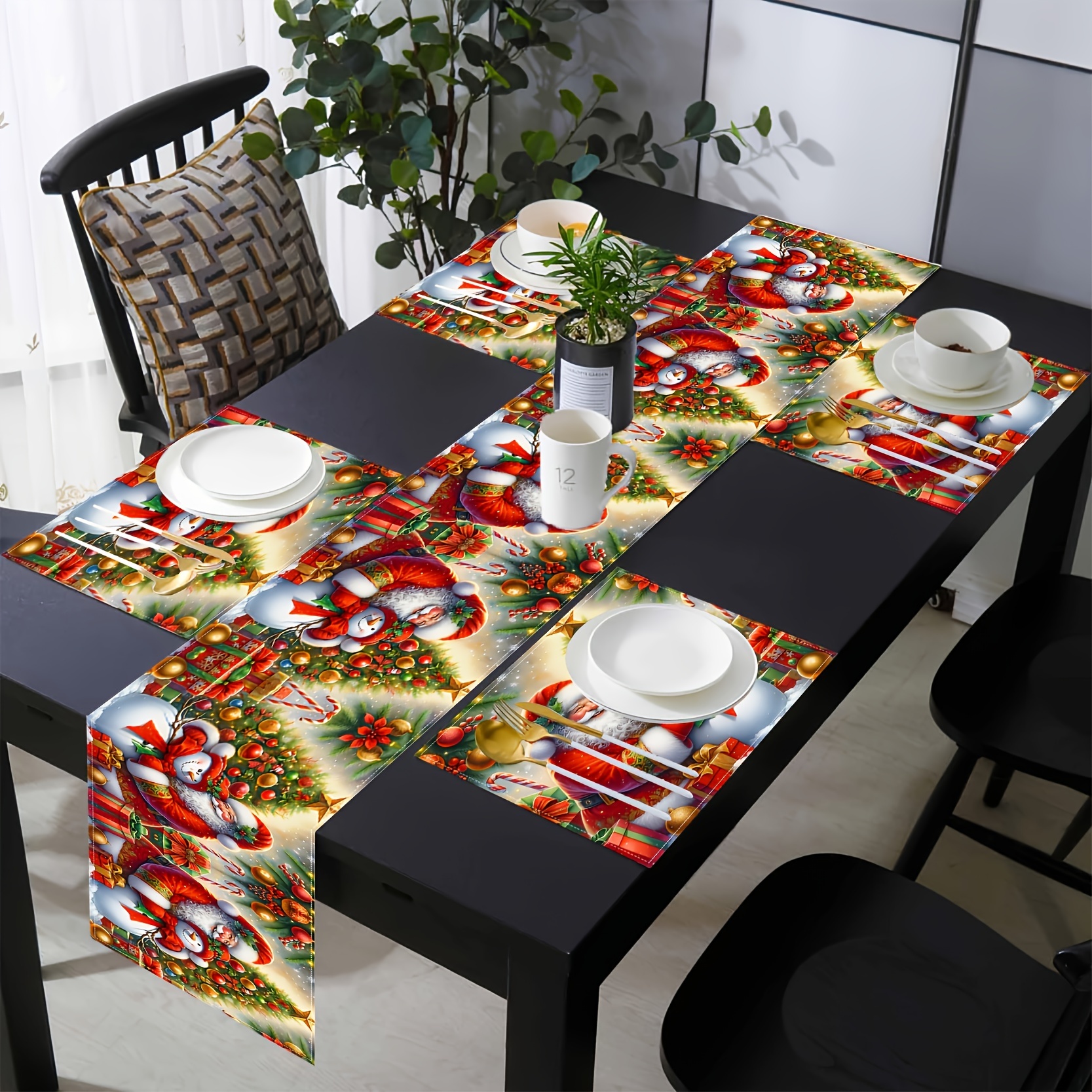 

Christmas And Snowman Table - 1 , Seasonal Dining Table Decoration, Polyester, - , For And