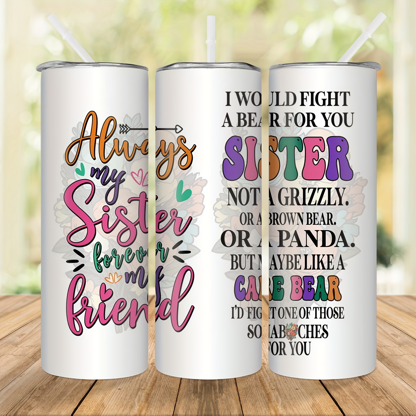 Sister Tumbler with Lid and Straw Best Sister Ever Cup Insulated