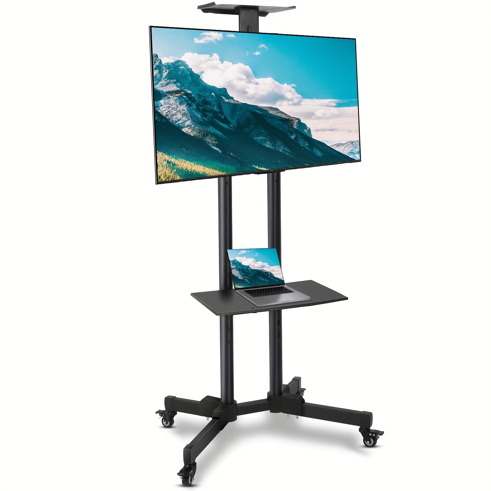 

Mobile Tv Cart With Wheels For 32-70 Inch Lcd Led Oled Flat Curved Screen Tvs Up To 110 Lbs Height Adjustable Portable Tv On Wheels With Laptop Dvd Shelf, Locking Wheels, Max Vesa 600x400mm