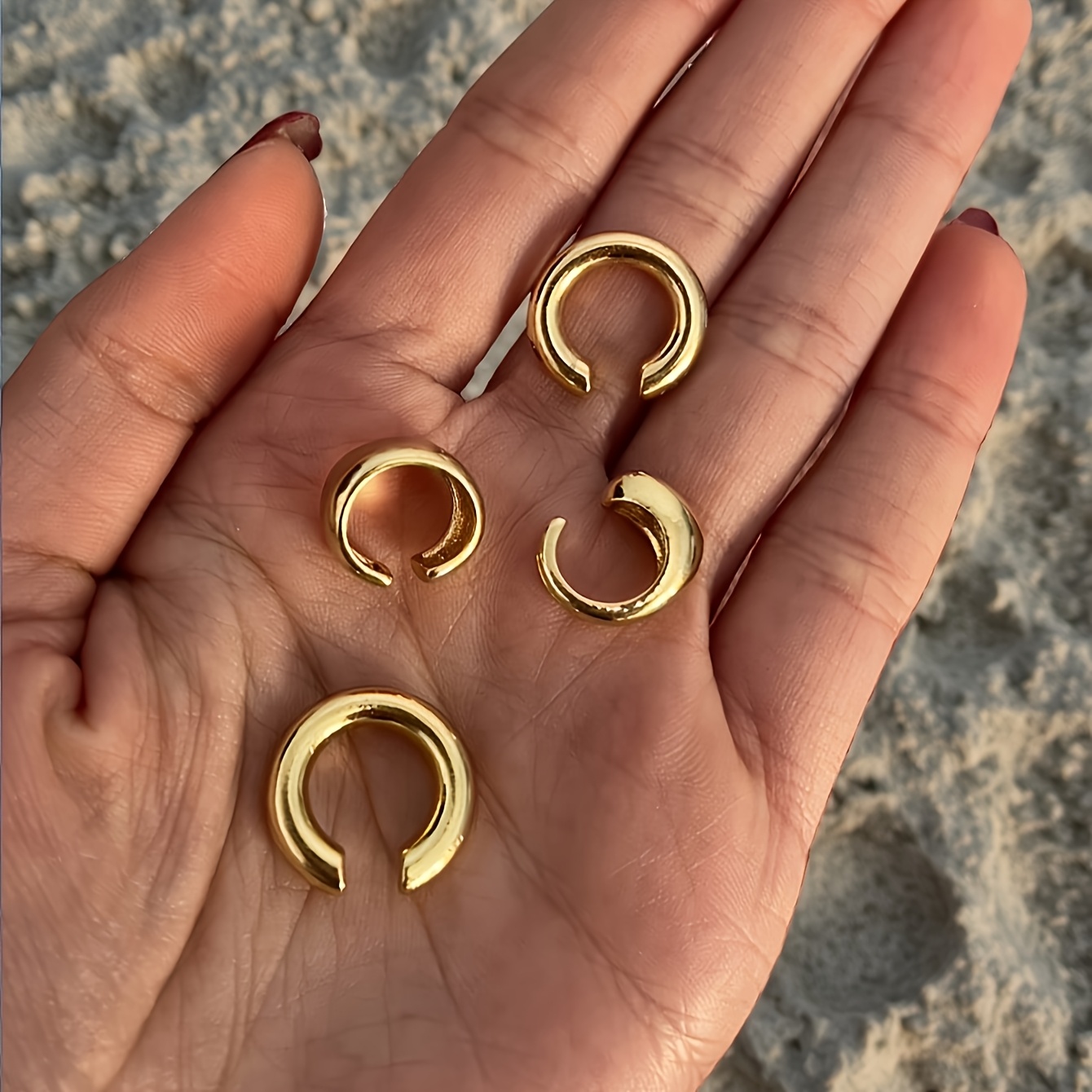 Boho Style Hoop Earrings Set Geometric C Shaped Alloy No Piercing Needed