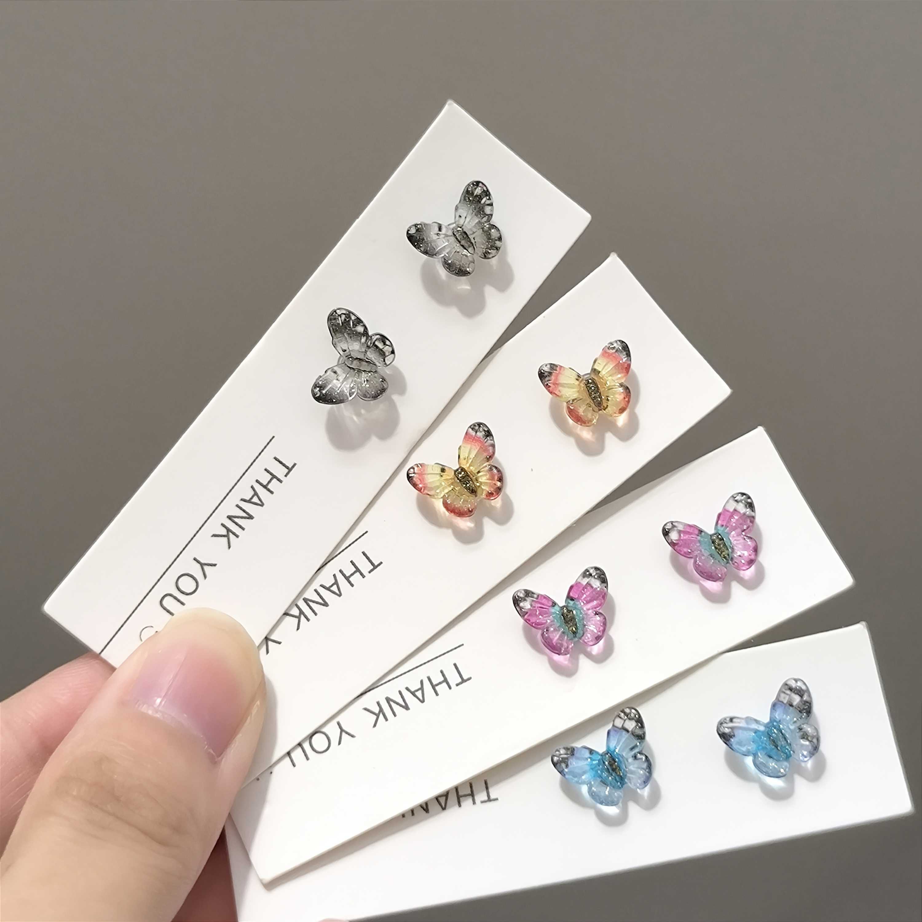 Image of 8pcs Sparkling Stud Earrings Set In Pink, Blue, Yellow, & Black - Hypoallergenic Resin, Adorable Fairy-themed Designs For & Gifts