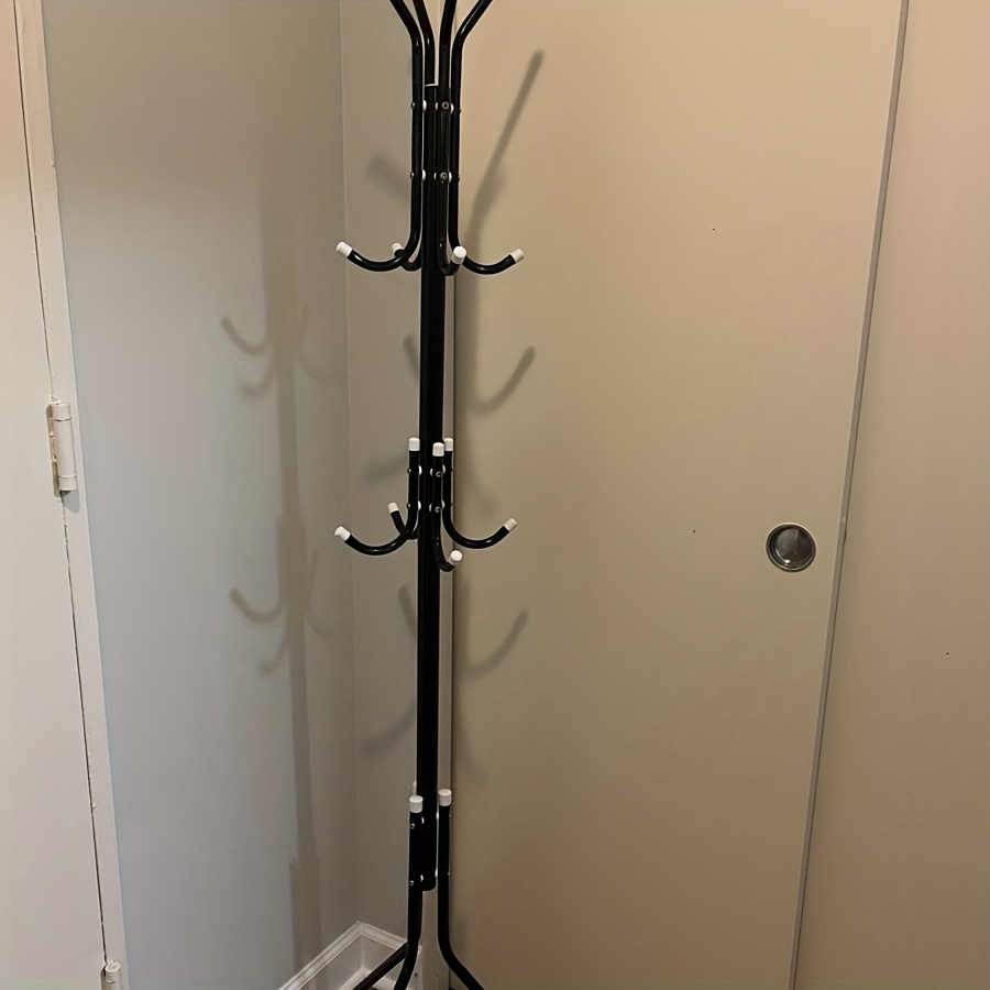1pc Heavy-Duty Metal Coat Rack with 9-Tier Vertical Storage - Freestanding Space-Saving Clothing Organizer with Sturdy Iron Frame & Copper Finish, 27