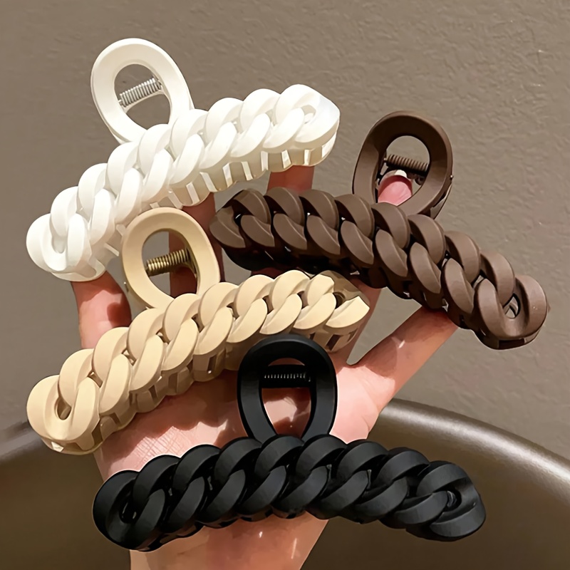 Image of Women's Hair Claw Clip, Fashionable And , Large Size, Solid Color, Frosted With Braid Design, Versatile And Stylish, Suitable For Daily Wear, Street Style, Commuting, And Multiple Occasions