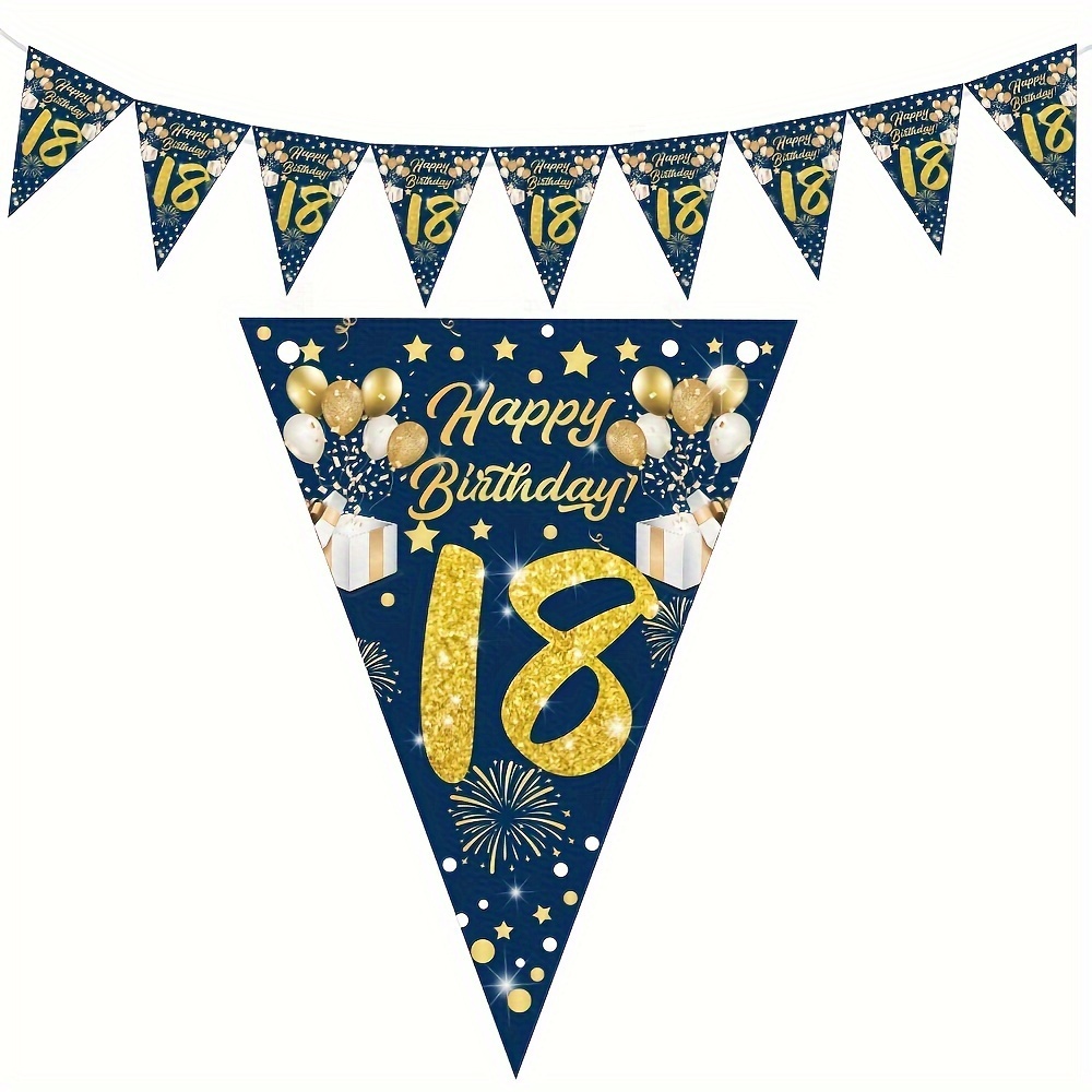 1pc, 18, 21, 30, 40, 50, 60th Birthday Party Decoration - Blue And Banners, Triangular Flag Party Bags, Party Supplies, And Home Decor