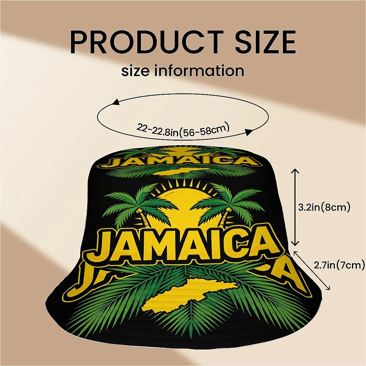 TEMU 1pc Jamaica Tree Unisex Printed Fisherman Hat, Double-layer, Stylish Hat With Fun, Outdoor Vacation Fishing Hiking Bucket Hat
