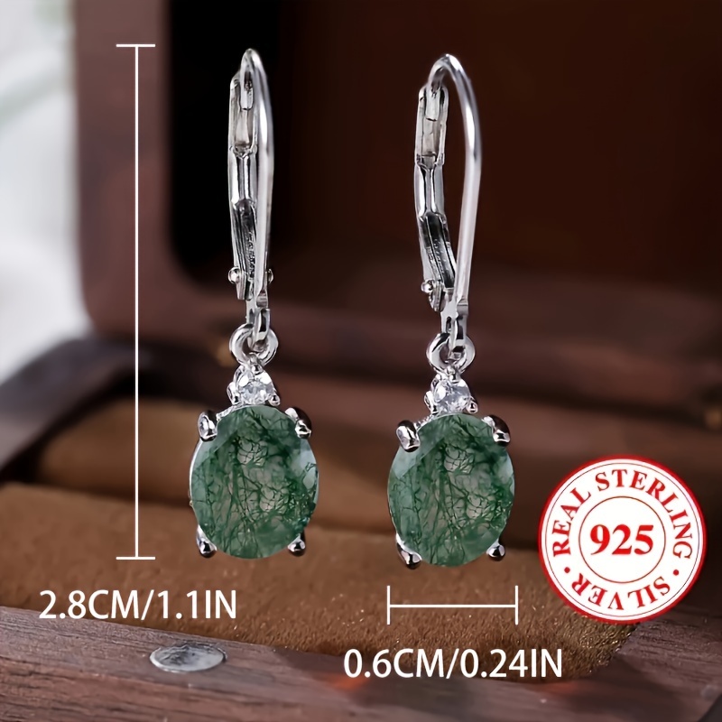 S925 Silvery Water Grass Agate Pendant Earrings